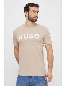 HUGO t-shirt bawełniany męski kolor beżowy z nadrukiem 50467556