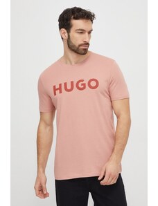 HUGO t-shirt bawełniany męski kolor różowy z nadrukiem 50467556