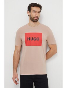 HUGO t-shirt bawełniany kolor beżowy z nadrukiem 50467952