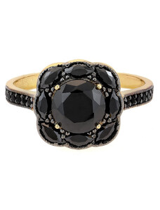 LOVRIN Złoty pierścionek 585 elegancki z czarnym kwiatem r 17