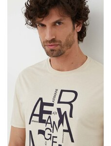 Armani Exchange t-shirt bawełniany męski kolor beżowy z nadrukiem 3DZTAA ZJA5Z