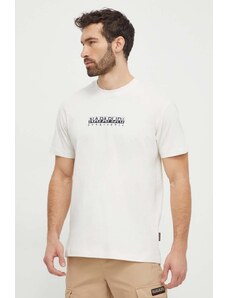 Napapijri t-shirt bawełniany S-Box męski kolor beżowy z nadrukiem NP0A4H8SN1A1