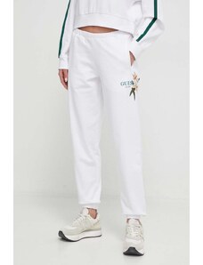 Guess spodnie dresowe bawełniane ZOEY kolor biały z aplikacją V4GB04 KC6V1