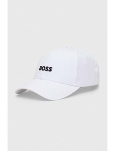 BOSS czapka z daszkiem bawełniana kolor biały z aplikacją 50495121