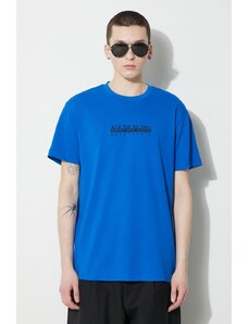 Napapijri t-shirt bawełniany S-Box Ss 4 męski kolor niebieski z nadrukiem NP0A4H8SB2L1