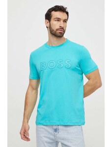 Boss Green t-shirt bawełniany męski kolor zielony z aplikacją