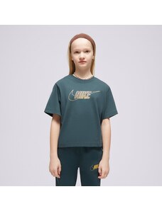 Nike T Shirt G Nsw Tee Boxy Metallic Hbr Girl Dziecięce Odzież T-shirty FJ6785-328 Zielony