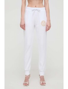 Versace Jeans Couture spodnie dresowe bawełniane kolor biały gładkie 76HAAT02 CF01T