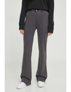 Calvin Klein Jeans spodnie damskie kolor szary dzwony high waist