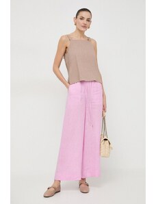 Marella spodnie lniane kolor różowy szerokie high waist 2413131084200