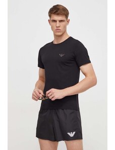 Emporio Armani Underwear t-shirt plażowy bawełniany kolor czarny z aplikacją