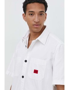 HUGO koszula bawełniana męska kolor biały relaxed z kołnierzykiem klasycznym 50495912