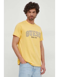 Guess t-shirt bawełniany męski kolor żółty z aplikacją M4GI62 I3Z14