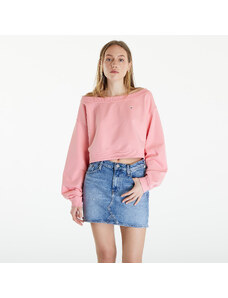 Tommy Hilfiger Damska bluza z kapturem Tommy Jeans Cropped Off Shoulder Sweatshirt Pink