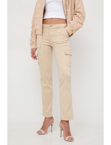 Guess spodnie damskie kolor beżowy proste high waist W4RB59 W93CL
