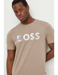 Boss Orange t-shirt bawełniany męski kolor beżowy z nadrukiem 50515997