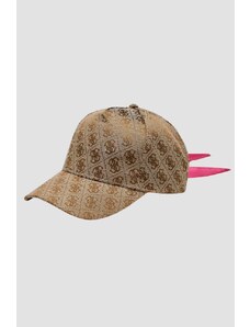 GUESS Beżowa czapka z różową kokardą
