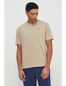 New Balance t-shirt bawełniany MT41533SOT męski kolor beżowy z aplikacją