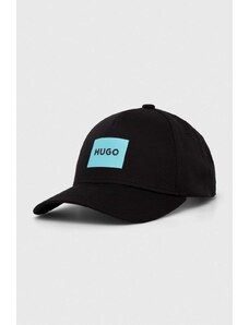 HUGO czapka z daszkiem bawełniana kolor czarny z nadrukiem 50513365