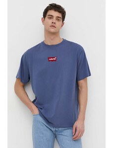 Levi's t-shirt bawełniany męski kolor niebieski z aplikacją