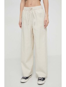 Roxy spodnie lniane Lekeitio kolor beżowy proste high waist ERJNP03545
