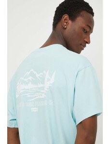 Levi's t-shirt bawełniany męski kolor turkusowy z aplikacją