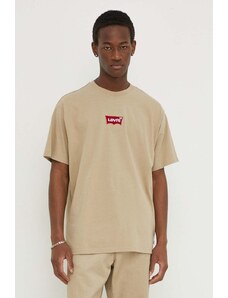 Levi's t-shirt bawełniany męski kolor beżowy z aplikacją