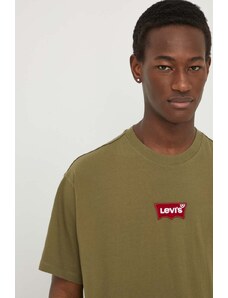 Levi's t-shirt bawełniany męski kolor zielony z aplikacją