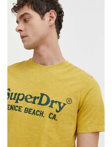 Superdry t-shirt bawełniany męski kolor żółty z nadrukiem