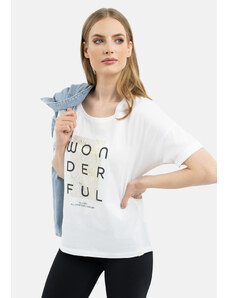 Volcano Luźna koszulka z napisem, Comfort Fit, T-WONDERFUL