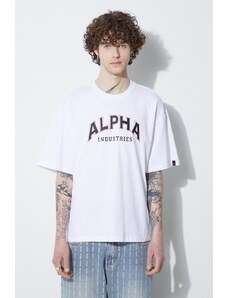 Alpha Industries t-shirt bawełniany College męski kolor biały z nadrukiem 146501