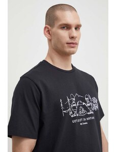 Columbia t-shirt bawełniany Explorers Canyon męski kolor czarny wzorzysty 2036441