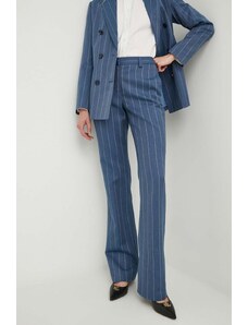 Sisley spodnie z domieszką lnu kolor niebieski proste high waist