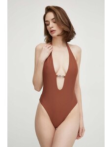 Karl Lagerfeld jednoczęściowy strój kąpielowy kolor brązowy lekko usztywniona miseczka