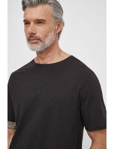 Tommy Hilfiger t-shirt z domieszką lnu kolor czarny gładki UM0UM03226