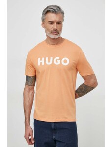 HUGO t-shirt bawełniany męski kolor pomarańczowy z nadrukiem 50467556