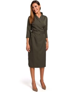 Style Kopertowa sukienka z paskiem midi – khaki - Rozmiar: S(36)