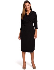 Style Kopertowa sukienka z paskiem midi – czarna - Rozmiar: S(36)