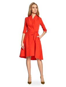 Style Kopertowa sukienka z paskiem - czerwona - Rozmiar: S