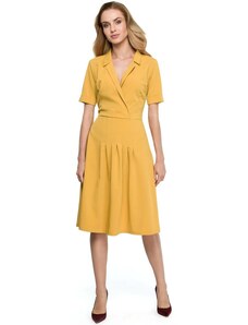 Style Sukienka rozkloszowana z kołnierzem - żółta Rozmiar: S