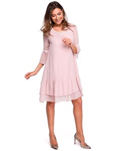 Style Sukienka z gipiurą i falbankami - pudrowy róż - Rozmiar: S