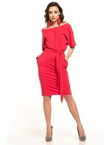 Tessita Dzianinowa sukienka z paskiem - czerwona - Rozmiar: XS
