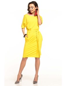 Tessita Dzianinowa sukienka z paskiem - żółta - Rozmiar: XS