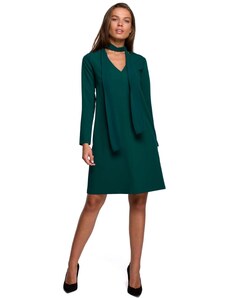 Style Trapezowas sukienka z ozdobnym dekoltem - zielona - Rozmiar: S