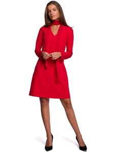 Style Trapezowas sukienka z ozdobnym dekoltem - czerwona - Rozmiar: S