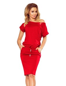Numoco Dzianinowa sukienka wiązana troczkiem - czerwona - Rozmiar: S