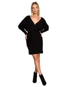 MOE Swetrowa sukienka na zakładkę - czarna - Rozmiar: S/M