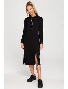 MOE Midi sukienka z lampasami - czarna - Rozmiar: S