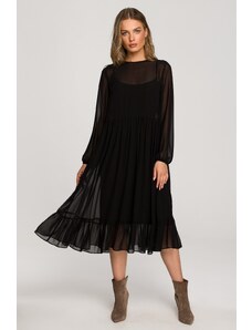 Style Szyfonowa sukienka midi z długim rękawem - Czarna - Rozmiar: S