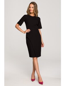 Style Trapezowa sukienka z zakładkami i krótkim rękawem - Czarna - Rozmiar: S